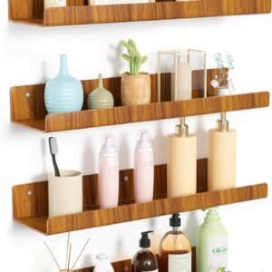 upsimples 4 Pack Acrylic Shelves for Wall Storage, 15" Floating Bookshelves for Kids, Display Shelf Organizer for Bathroom, Bedroom, Living Room, Kitchen, Room Decor, Clear