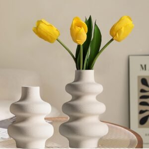 Ceramic Vases Set 2, Modern Home Decor,Off White Round Vases,Modern Dried Flower Vases, Boho Home Decor for Centerpieces Wedding Dinner Table Party Living Room Office Bedroom