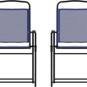 710Jt3YYhAL._AC_SL1500.jpg Flash Furniture Mystic Folding Patio Sling Chairs, Outdoor Textilene Lawn Chairs with Armrests, Set of 2, Navy