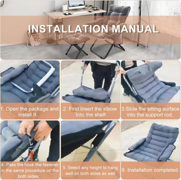 Modern Lazy Chair with Ottoman, Adjustable Lazy Chaise Lounge with Side Pocket Folding Lounge Reclining Sofa Chair with Armrest for Bedroom Living Room Balcony, Grey