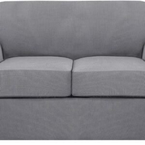 710p-ThAYHL._AC_SL1500.jpg H.VERSAILTEX 3 Piece Stretch Sofa Covers for 2 Cushion Sofa Couch Covers for Living Room Furniture Cover (Base Cover Plus 2 Seat Cushion Covers) Thicker Jacquard Fabric(Large Sofa, Grey)