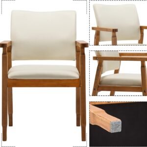 710rAHPjUnL._AC_SL1500.jpg thksbought Mid Century Modern Walnut Dining Chairs Wood Arm Beige Fabric Kitchen Cafe Living Room Decor Furniture