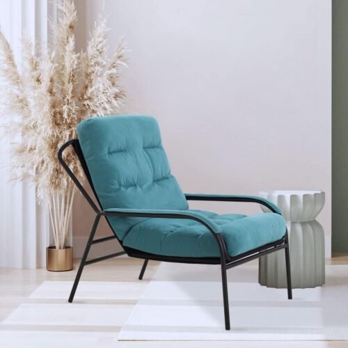 710uf6IlPSL._AC_SL1500.jpg JUSTONE Modern Cotton Fabric Lazy Chair, Accent Contemporary Lounge Chair, Single Steel Frame Leisure Chair with Armrests,Thick Padded Back,(Blue)