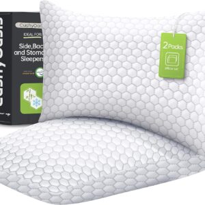 Shredded Memory Foam Pillow for Sleeping, Cooling Bed Pillows Set of 2, Adjustable Pillows for Side, Back, Stomach Sleepers with Washable Pillowcase (Queen Size, Grey)
