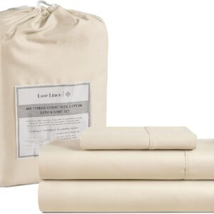 LANE LINEN Queen Sheet Set, 4 Pc Queen Size Sheets Set, 450 Thread Count 100% Cotton Sheets, Cooling Sheets Queen Size, Soft and Breathable Bed Sheets Queen, Deep Pocket Queen Sheets - Ivory
