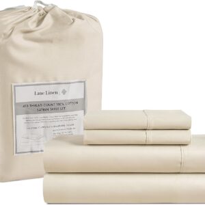 LANE LINEN Queen Sheet Set, 4 Pc Queen Size Sheets Set, 450 Thread Count 100% Cotton Sheets, Cooling Sheets Queen Size, Soft and Breathable Bed Sheets Queen, Deep Pocket Queen Sheets - Ivory