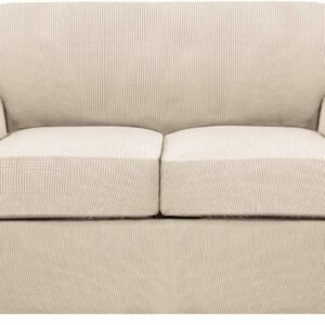 711oDNFRJOL._AC_SL1500.jpg H.VERSAILTEX 3 Piece Stretch Sofa Covers for 2 Cushion Sofa Couch Covers for Living Room Furniture Cover (Base Cover Plus 2 Seat Cushion Covers) Thicker Jacquard Fabric(Large Sofa, Grey)