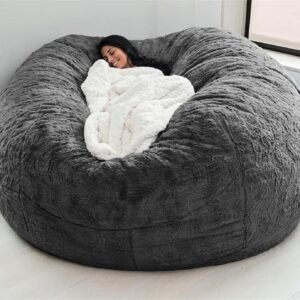 711rf57rzzL._AC_SL1500.jpg Giant Fur Bean Bag Chair Cover for Kids Adults, (No Filler) Living Room Furniture Big Round Soft Fluffy Faux Fur Beanbag Lazy Sofa Bed Cover (Light Grey, 5FT)