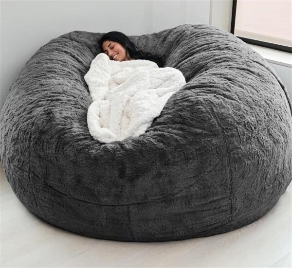 711rf57rzzL._AC_SL1500.jpg Giant Fur Bean Bag Chair Cover for Kids Adults, (No Filler) Living Room Furniture Big Round Soft Fluffy Faux Fur Beanbag Lazy Sofa Bed Cover (Light Grey, 5FT)