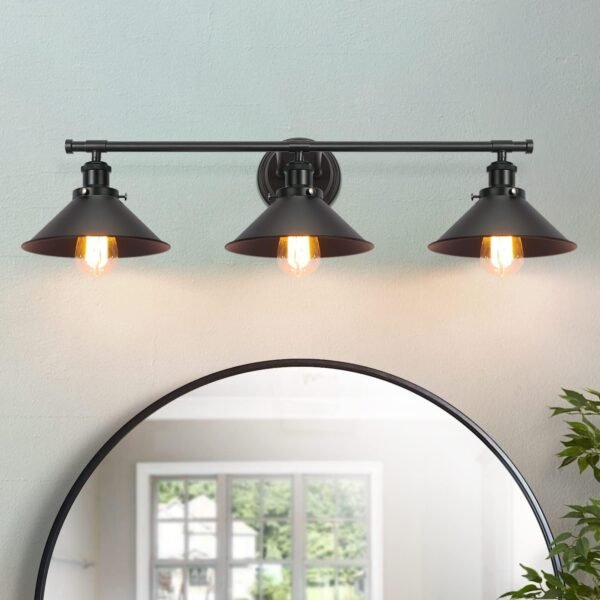 Alynzee 2 Light Bathroom Vanity Light Fixtures,Farmhouse Wall Sconce Matte Black Finish Industrial Bathroom Vanity Lighting for Bathroom Kitchen Living Room Workshop Cafe