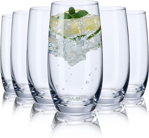 CUKBLESS Iridescent Drinking Glasses Set of 6 - Crystal Highball Water Glasses - Glass Cups for Water, Juice, Beverage, Mojito-15 Oz