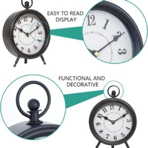 712eJVTx_nL._AC_SL1500.jpg Vintage Black Table Clock on Stand, Decorative Desk and Shelf Clock, Rustic Mantel Clock Farmhouse Clock Non-Ticking