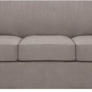 712ewd1AAsL._AC_SL1500.jpg H.VERSAILTEX 3 Piece Stretch Sofa Covers for 2 Cushion Sofa Couch Covers for Living Room Furniture Cover (Base Cover Plus 2 Seat Cushion Covers) Thicker Jacquard Fabric(Large Sofa, Grey)