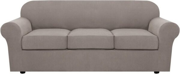 712ewd1AAsL._AC_SL1500.jpg H.VERSAILTEX 3 Piece Stretch Sofa Covers for 2 Cushion Sofa Couch Covers for Living Room Furniture Cover (Base Cover Plus 2 Seat Cushion Covers) Thicker Jacquard Fabric(Large Sofa, Grey)