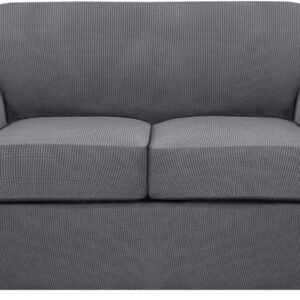 7136mT5TjvL._AC_SL1500.jpg H.VERSAILTEX 3 Piece Stretch Sofa Covers for 2 Cushion Sofa Couch Covers for Living Room Furniture Cover (Base Cover Plus 2 Seat Cushion Covers) Thicker Jacquard Fabric(Large Sofa, Grey)