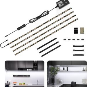 713H8ihSWKL._AC_SL1500.jpg WOBANE LED Cabinet Lights, 4 PCS 20inch LED Strip Lights Kit, Under Counter Lighting for Kitchen, Under Desk, Shelf, Display Case,Furniture, 120 LEDs, 1200 Lumen, 4000K Natural White