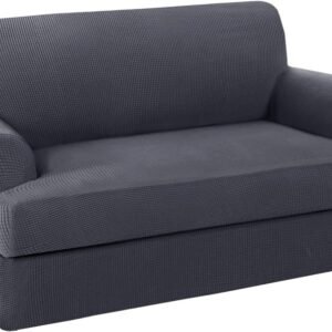 H.VERSAILTEX High Stretch Jacquard 2 Pieces Sofa Cover Couch Cover Furniture Sofa Slip Covers for Living Room, Polyester Spandex Jacquard Fabric Suit for T Cushion/Box Cushion (Sofa 72"-88", Navy)
