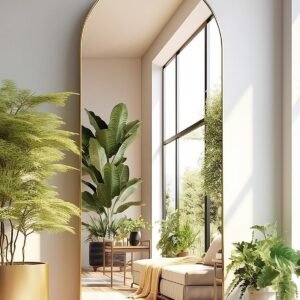 Floor Mirror, 58"×18" Arched Full Length Mirror with Stand, Standing Mirror, Full Body Mirror, Large Mirror, Arched Wall Mirror, Freestanding, Aluminum Frame - Gold