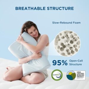 Bedsure Breescape Cervical Neck Pillow for Pain Relief - Contour Memory Foam Pillows for Sleeping, Odorless Ergonomic Pillow Adjustable Orthopedic Neck Support Pillow for Side, Back & Stomach Sleeper
