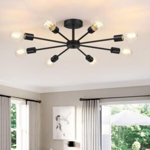 714wvt1FbmL._AC_SL1500.jpg 6-Lights Semi Flush Mount Ceiling Light, Matte Black Close to Ceiling Lighting with E26 Base, Modern Sputnik Light Fixtures for Kitchen Dining Room Bedroom Living Room