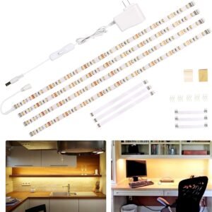 715AJ51Hx_L._AC_SL1500.jpg WOBANE LED Cabinet Lights, 4 PCS 20inch LED Strip Lights Kit, Under Counter Lighting for Kitchen, Under Desk, Shelf, Display Case,Furniture, 120 LEDs, 1200 Lumen, 4000K Natural White