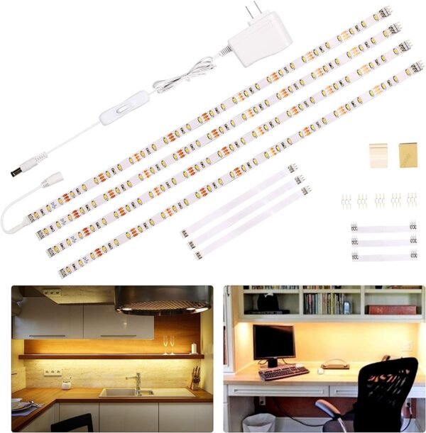 715AJ51Hx_L._AC_SL1500.jpg WOBANE LED Cabinet Lights, 4 PCS 20inch LED Strip Lights Kit, Under Counter Lighting for Kitchen, Under Desk, Shelf, Display Case,Furniture, 120 LEDs, 1200 Lumen, 4000K Natural White