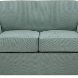 715Cs8lz9PL._AC_SL1500.jpg H.VERSAILTEX 3 Piece Stretch Sofa Covers for 2 Cushion Sofa Couch Covers for Living Room Furniture Cover (Base Cover Plus 2 Seat Cushion Covers) Thicker Jacquard Fabric(Large Sofa, Grey)