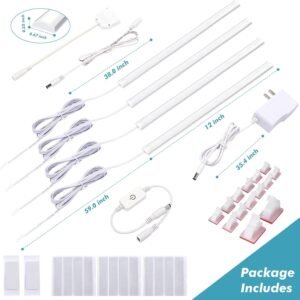 715GbGv2FWL._AC_SL1500.jpg 4PCS x 12inch Display Cabinet Lights Warm White, Dimmable LED Shelf Lighting with Memory Function, Bookshelf Lighting, LED Lights for Display Case/Pantry/Closet/Safe, 3000K