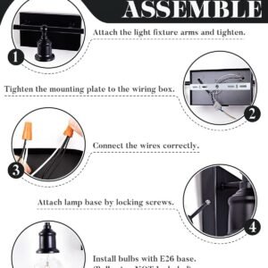 3-Light Vanity Light Fixture, Industrial Black Wall Sconce Lighting Fixture, Farmhouse Vanity Wall Lights Over Mirror, E26 Base Indoor Wall Lamp for Bathroom (Bulb Not Included)