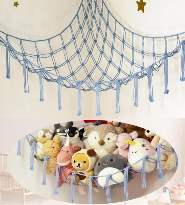 Large Stuffed Animal Hammock Corner Net for Toys Storage Hanging Stuff Animal Organizer Holder Pink Girls Living Room Bedroom Boho Nursery Dorm Decor