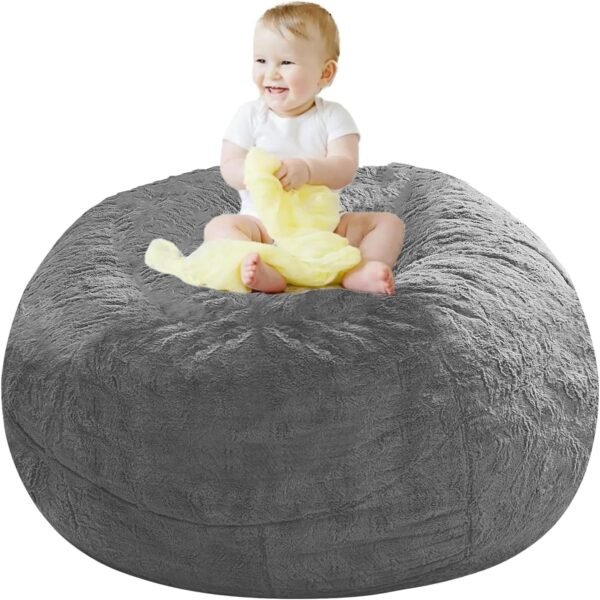716SO5GJb3L._AC_SL1500.jpg Giant Fur Bean Bag Chair Cover for Kids Adults, (No Filler) Living Room Furniture Big Round Soft Fluffy Faux Fur Beanbag Lazy Sofa Bed Cover (Light Grey, 5FT)