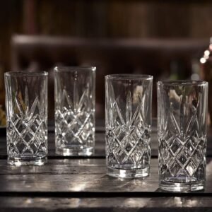 Royalty Art Kinsley Tall Highball Glasses Set of 8, 12 Ounce Cups, Textured Designer Glassware for Drinking Water, Beer, or Soda, Trendy and Elegant Dishware, Dishwasher Safe (Hiball)