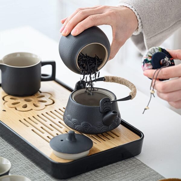 717BlZaIsbL._AC_SL1500.jpg Asian tea set |Kungfu tea sets |Ceramic Portable tea set |tea sets for adult |13-piece withgrey leather case |Tea set gift for Home, Outdoor, Business (Ceramic-Black teaset)