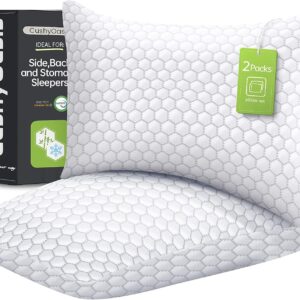 Shredded Memory Foam Pillow for Sleeping, Cooling Bed Pillows Set of 2, Adjustable Pillows for Side, Back, Stomach Sleepers with Washable Pillowcase (Queen Size, Grey)