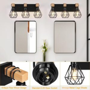 717_17e9j4L._AC_SL1500.jpg Light Farmhouse Bathroom Vanity Light Fixtures, Wood Bathroom Lighting Over Mirror, Black Vanity Lights with Metal Lampshade, Vintage Wall Light Fixtures for Bedroom, Living Room, Hallway
