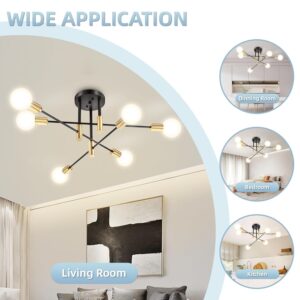 SILAMPDI Modern Sputnik Chandelier, 6-Light Black Gold Ceiling Light Fixture, Industrial Sputnik Lights Fixture for Bedroom, Living Room, Dining Room, Kitchen, Hallway, E26 Base, Bulbs Not Included