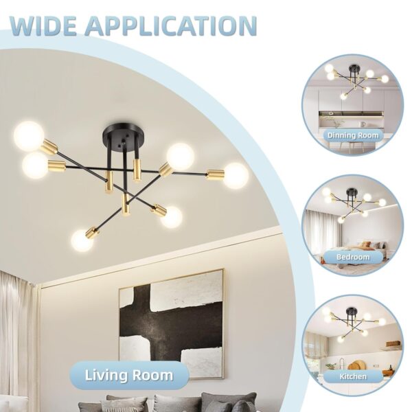 SILAMPDI Modern Sputnik Chandelier, 6-Light Black Gold Ceiling Light Fixture, Industrial Sputnik Lights Fixture for Bedroom, Living Room, Dining Room, Kitchen, Hallway, E26 Base, Bulbs Not Included