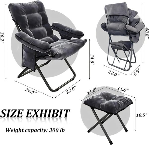 Modern Lazy Chair with Ottoman, Adjustable Lazy Chaise Lounge with Side Pocket Folding Lounge Reclining Sofa Chair with Armrest for Bedroom Living Room Balcony, Grey