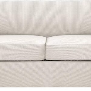 718B_5LwSUL._AC_SL1500.jpg H.VERSAILTEX 3 Piece Stretch Sofa Covers for 2 Cushion Sofa Couch Covers for Living Room Furniture Cover (Base Cover Plus 2 Seat Cushion Covers) Thicker Jacquard Fabric(Large Sofa, Grey)