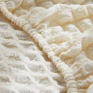 cjc Single Seated Foam Sofa Covers, One Piece 3D High Density Couch Covers, Removable and Machine Washable Covers, Universally Matched with All Floor Sofas On The Market (Seersucker Milky White)