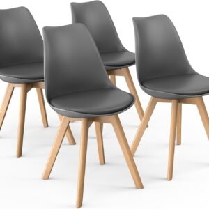 Mid-Century Modern Lounge Chair Set of 2 - High Back Rest, Soft Padded Seats & Solid Wood Legs - Dining, Living Room, Kitchen - DSW Shell Tulip Chair - White