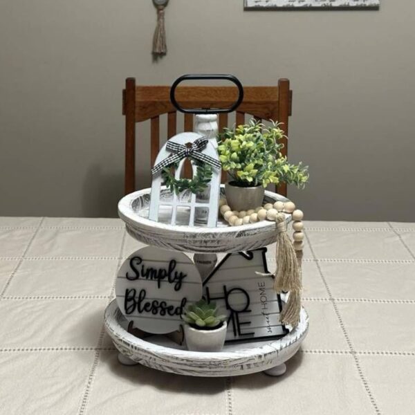 Set of 8 Farmhouse Tiered Tray Decor with 1 Artificial Succulent Plant & 1 Artificial Plant for Rustic Home Sweet Home Kitchen Decor Tier Tray Decor Set