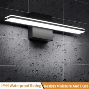 wowatt 9W Bathroom Vanity Light Fixture Matte Black Wall Light Fixture Over Mirror Cold White 5000K Bathroom Light Fixture 16" 40cm Washroom Light for Bedroom Living Room Art Display Dressing Table