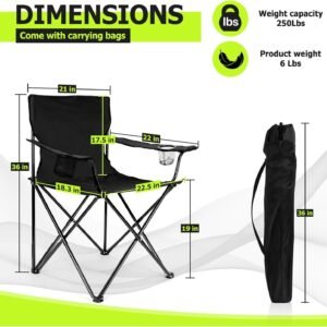 Joyfair Portable Camping Chair, Large Outdoor Folding Chair for Adults, 600D Oxford Fabric Sturdy Foldable Chair for Beach, Fishing, Picnic Lawn and More Outdoor Sports, Carry Bag & Cup Holders, Black