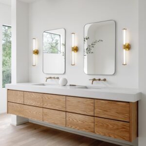 KAISITE Gold Bathroom Light Fixture - Modern Bathroom Vanity Light Dimmable LED Bathroom Sconce Wall Lighting Fixture with Double Layer Shades 13W 4000K 23inch Bath Vanity Light Bar Over Mirror