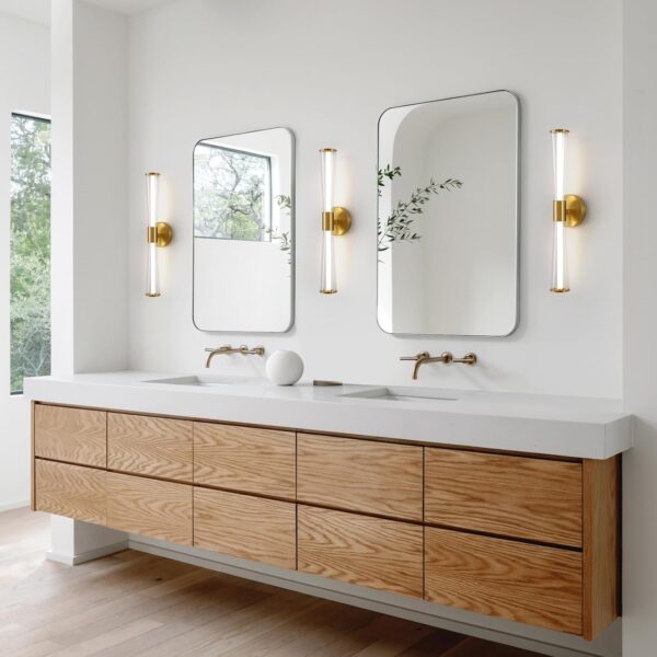 KAISITE Gold Bathroom Light Fixture - Modern Bathroom Vanity Light Dimmable LED Bathroom Sconce Wall Lighting Fixture with Double Layer Shades 13W 4000K 23inch Bath Vanity Light Bar Over Mirror