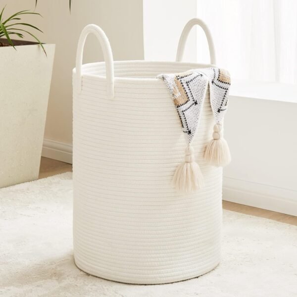 719OJq8qpjL._AC_SL1500.jpg 72L Large Woven Laundry Hamper, Tall Cotton Rope Storage Basket, Jute Baby Nursery Hamper for Blankets, Toys and Clothes in Bedroom and Living Room Organizing, Jute