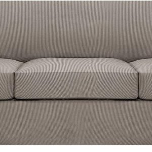 719pohnjjFL._AC_SL1500.jpg H.VERSAILTEX 3 Piece Stretch Sofa Covers for 2 Cushion Sofa Couch Covers for Living Room Furniture Cover (Base Cover Plus 2 Seat Cushion Covers) Thicker Jacquard Fabric(Large Sofa, Grey)