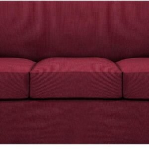 71A4FeqoltL._AC_SL1500.jpg H.VERSAILTEX 3 Piece Stretch Sofa Covers for 2 Cushion Sofa Couch Covers for Living Room Furniture Cover (Base Cover Plus 2 Seat Cushion Covers) Thicker Jacquard Fabric(Large Sofa, Grey)