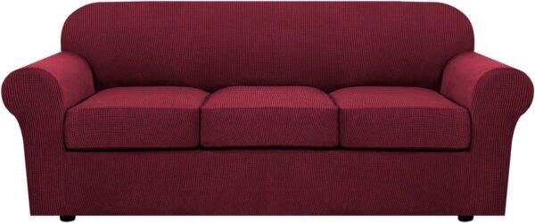 71A4FeqoltL._AC_SL1500.jpg H.VERSAILTEX 3 Piece Stretch Sofa Covers for 2 Cushion Sofa Couch Covers for Living Room Furniture Cover (Base Cover Plus 2 Seat Cushion Covers) Thicker Jacquard Fabric(Large Sofa, Grey)